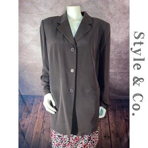 Style & Co. NWT Women's Size 18W Suit Blazer Jacket Brown, 100% silk, lined.